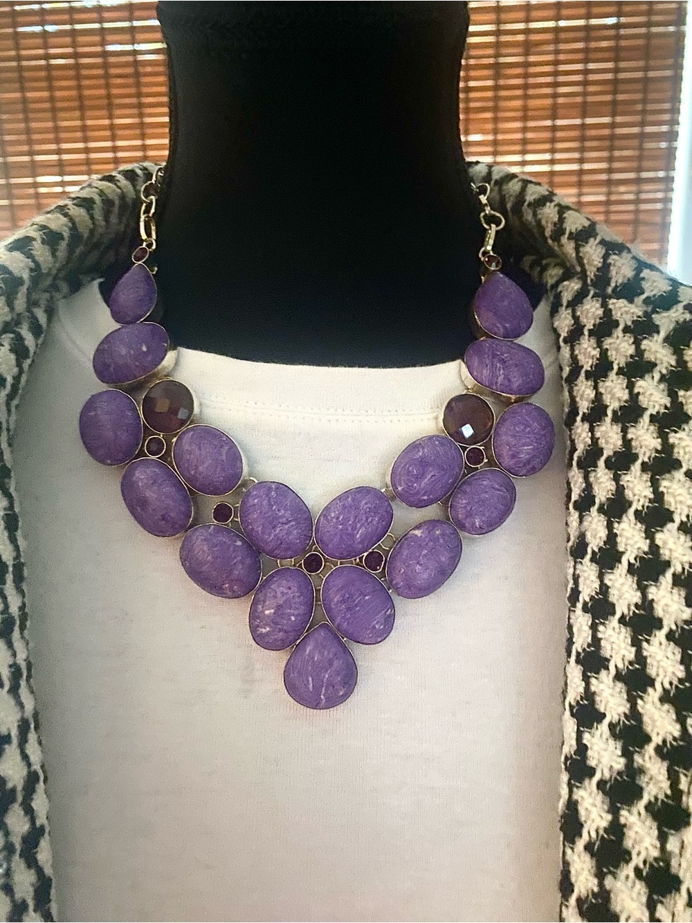 Purple Howlite Statement Bib Necklace